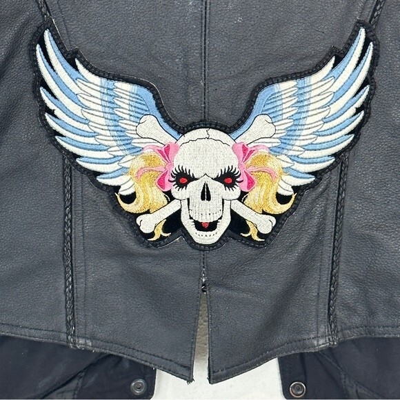 Leather Black Motorcycle Vest Skull Patches Pins Breast Cancer S - Picture 7 of 12